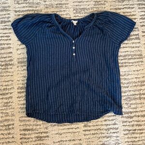 Joie blue white striped fluttery gauze top blouse size XL